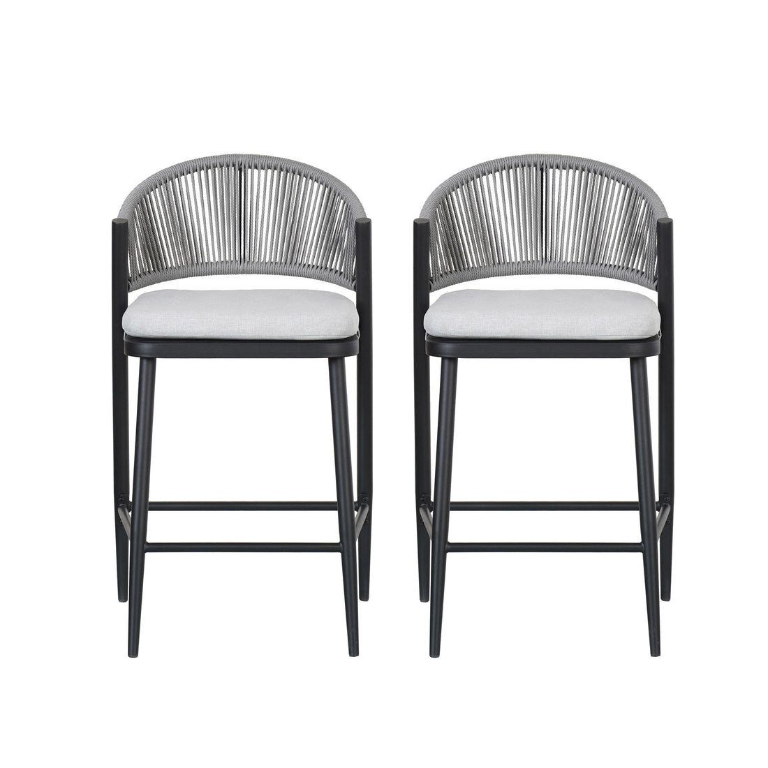 Outdoor 26&quot; Counter Height Metal Frame Counter Stools With Scallop Shaped Backrest &amp; Water Resistant Cushions