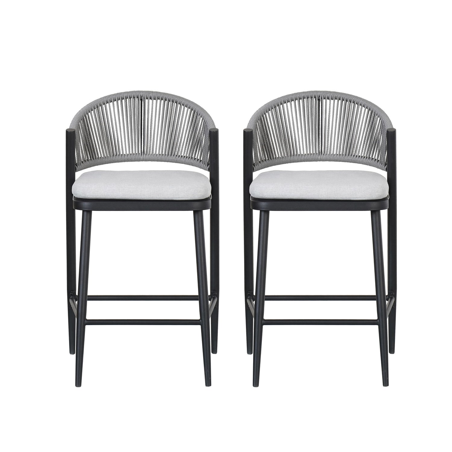 Outdoor 26&quot; Counter Height Metal Frame Counter Stools With Scallop Shaped Backrest &amp; Water Resistant Cushions