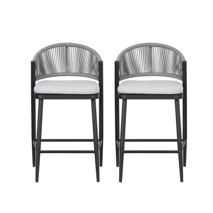 Outdoor 26&quot; Counter Height Metal Frame Counter Stools With Scallop Shaped Backrest &amp; Water Resistant Cushions