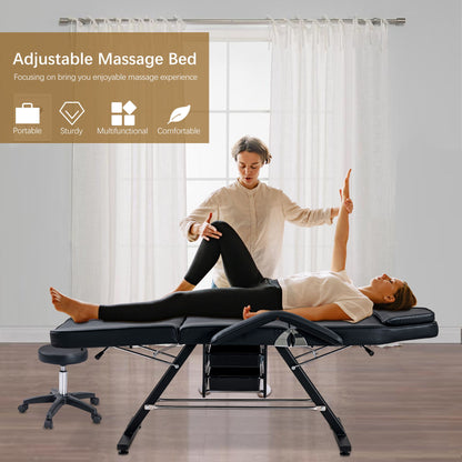 72.8&quot; Massage Salon Tattoo Chair With Two Trays Esthetician Bed With Hydraulic Stool, Multi-Purpose 3-Section Facial Bed Table, Adjustable Beauty Barber Spa Beauty Equipment