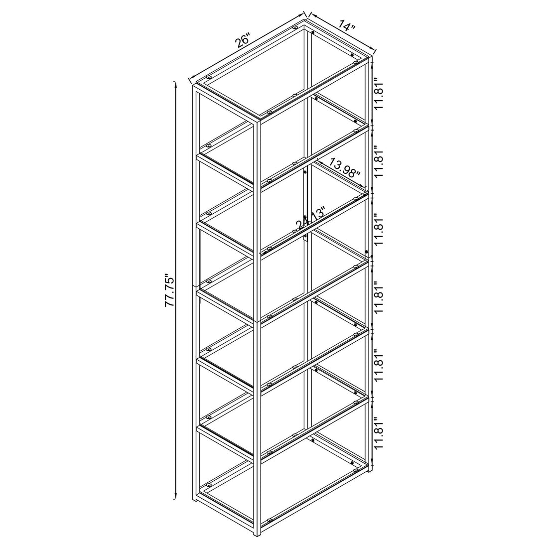 6 Tier Bookcase With Tempered Glass Shelves - Black / Nickel
