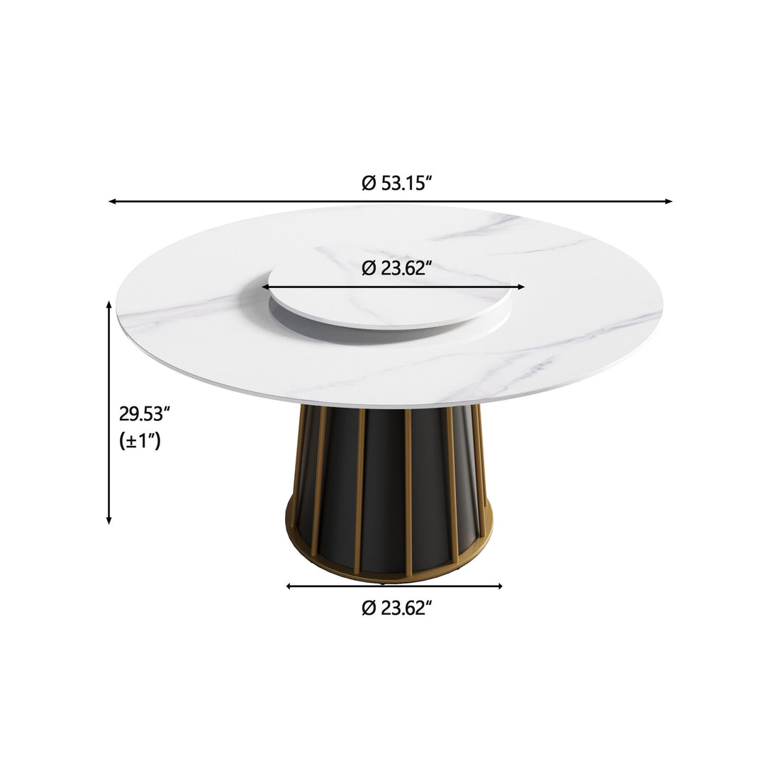 53.15&quot; Modern Artificial Stone Round Panel Metal Iron Base Dining Table, Can Accommodate 6 People-23.62&quot; Artificial Stone Turntable (Not Including Chairs) - White / Black