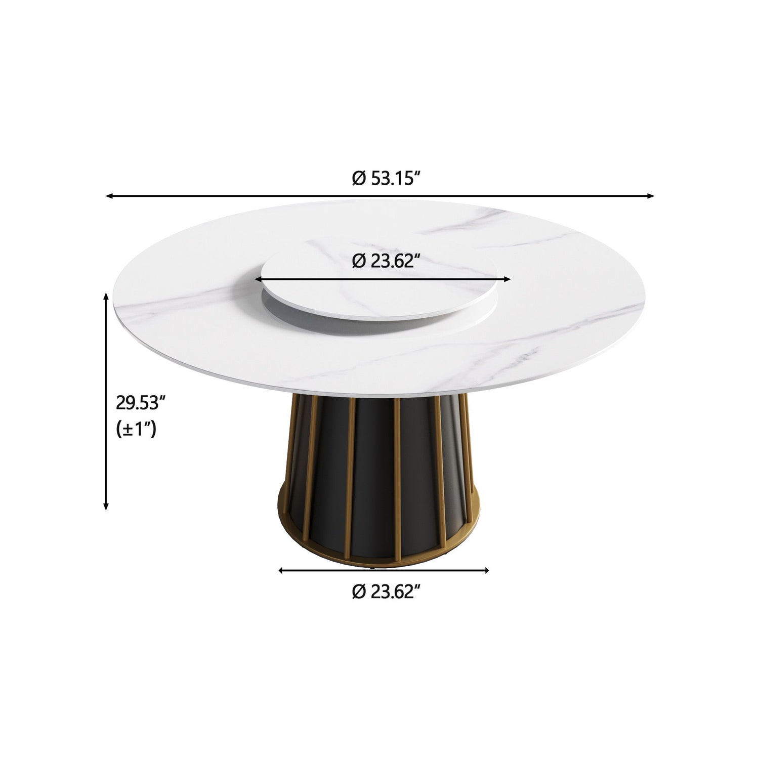 53.15&quot; Modern Artificial Stone Round Panel Metal Iron Base Dining Table, Can Accommodate 6 People-23.62&quot; Artificial Stone Turntable (Not Including Chairs) - White / Black