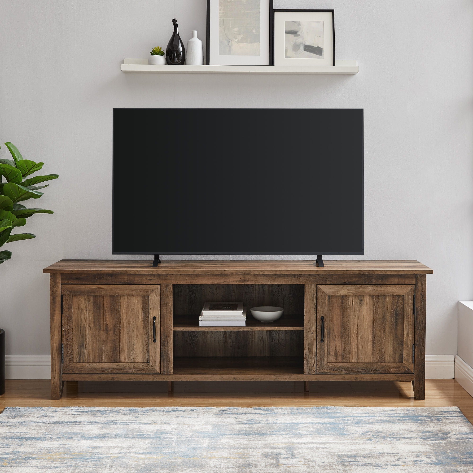 Modern Farmhouse 2 Door Grooved 70&quot; TV Stand For 85&quot; TVs