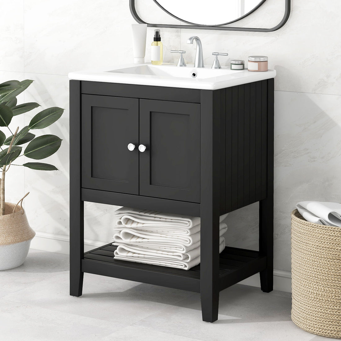 Modern Bathroom Vanity With Sink And Open Shelf
