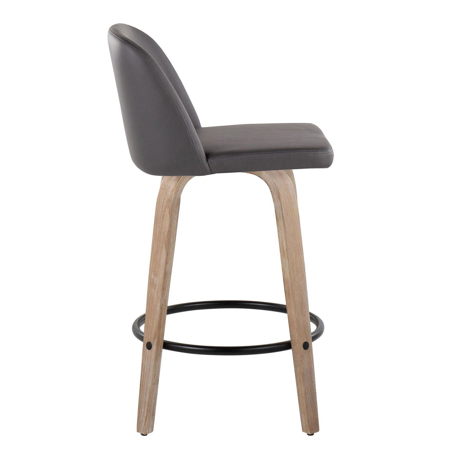 Toriano - Contemporary Fixed Height Counter Stool With Swivel &amp; Round Footrest (Set of 2) - White Washed / Gray