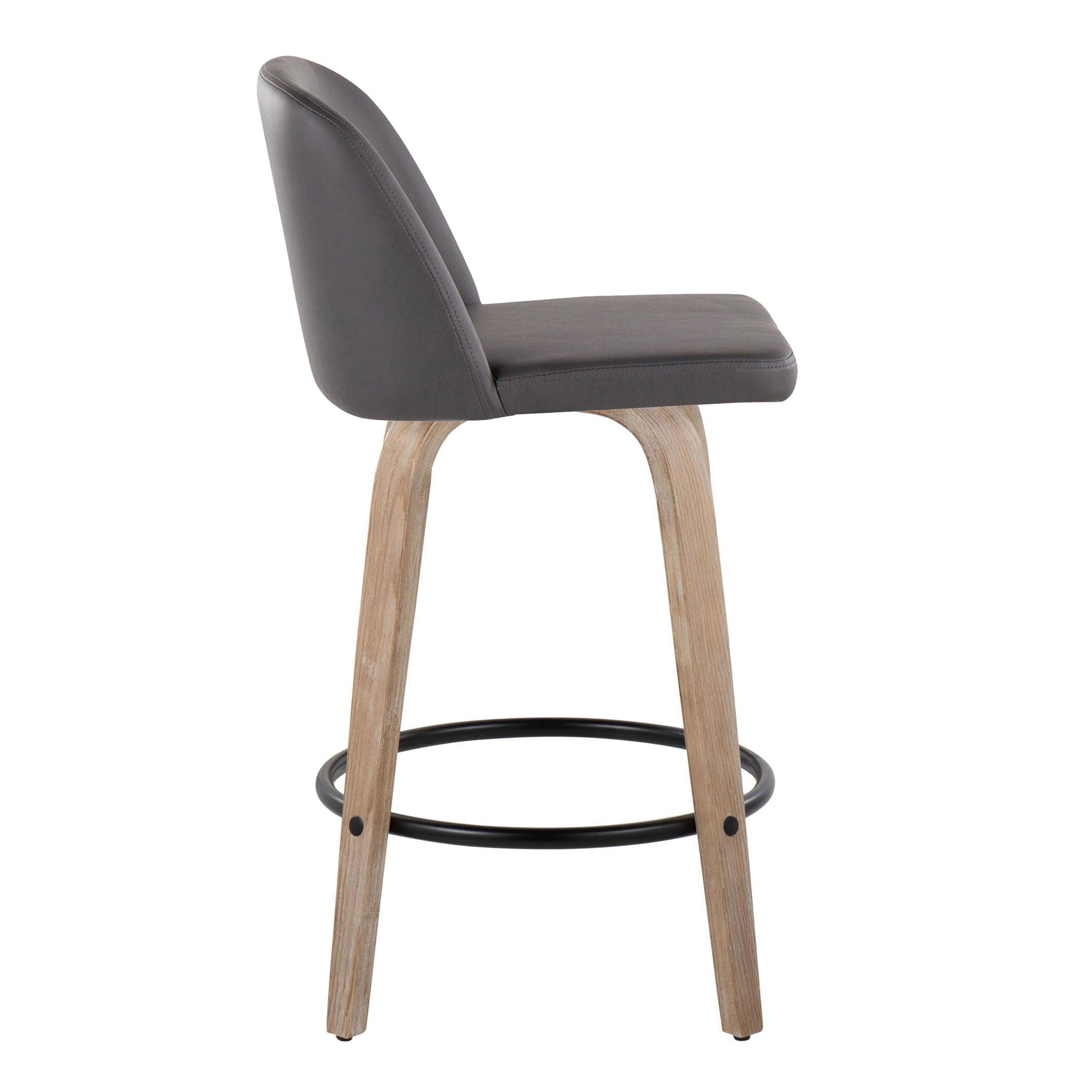 Toriano - Contemporary Fixed Height Counter Stool With Swivel &amp; Round Footrest (Set of 2) - White Washed / Gray