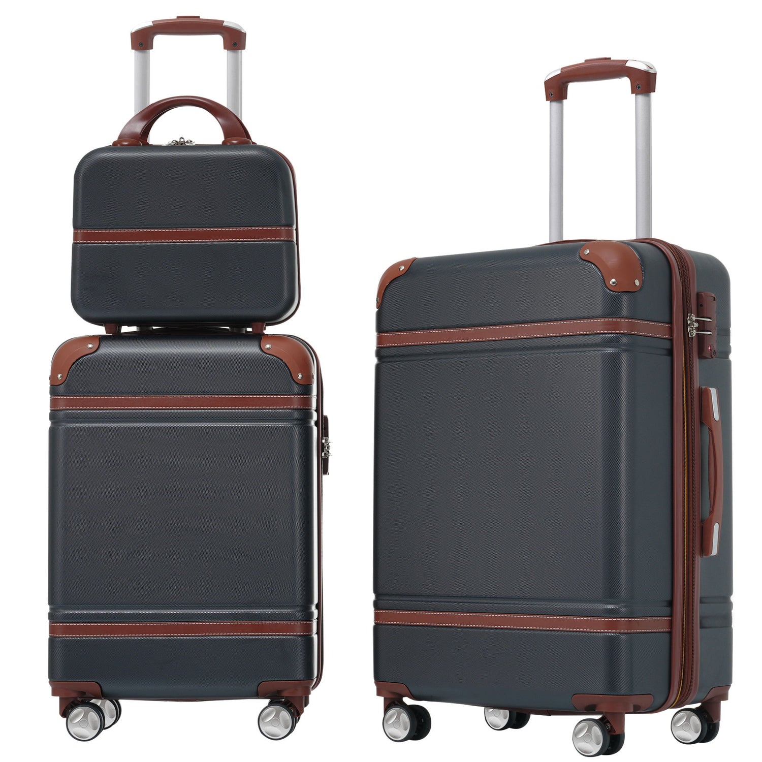 Hardshell Luggage Sets 3 Pieces 20&quot; / 24&quot; Luggages And Cosmetic Case Spinner Suitcase With Tsa Lock Lightweight