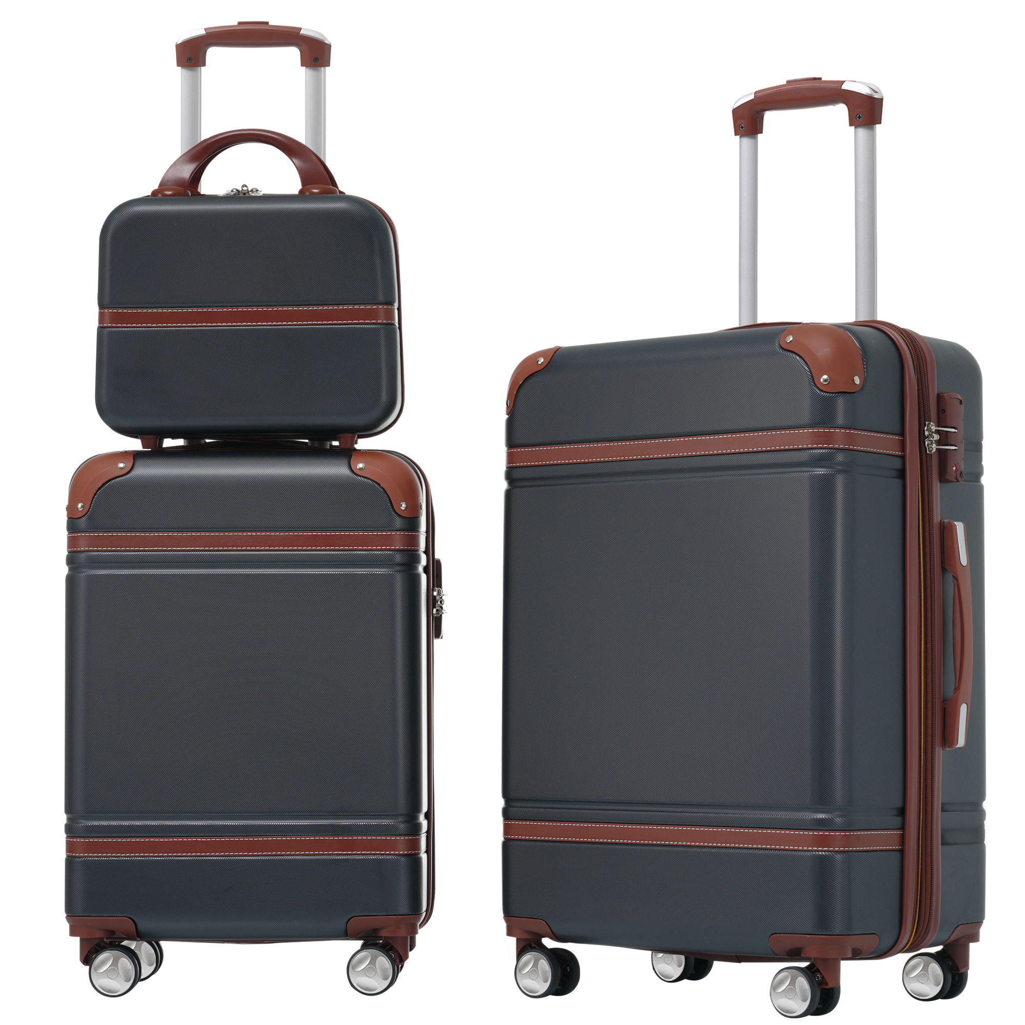 Hardshell Luggage Sets 3 Pieces 20&quot; / 24&quot; Luggages And Cosmetic Case Spinner Suitcase With Tsa Lock Lightweight
