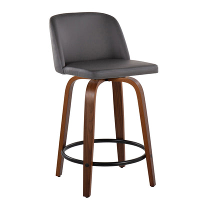 Toriano - Mid Century Modern, Fixed Height Counter Stool &amp; Swivel And Round Footrest (Set of 2)