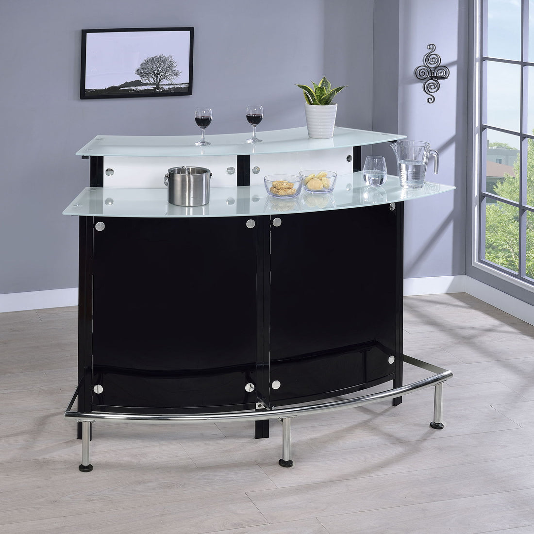 Keystone - Home Bar With Stemware &amp; Wine Storage - Black
