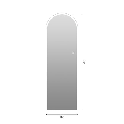 65" X 21" Arched LED Full Length Mirror, Wall Mounted Lighted Full Body Mirror With Frosted Edge Lighting, 3 Color Temperatures &amp; Stepless Dimming - Silver