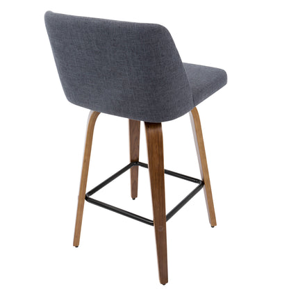 Toriano - Mid Century Modern Fixed Height Counter Stool &amp; Square Footrest (Set of 2)