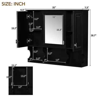 Wall Mounted Bathroom Medicine Wall Cabinet With Mirror &amp; Open Shelves
