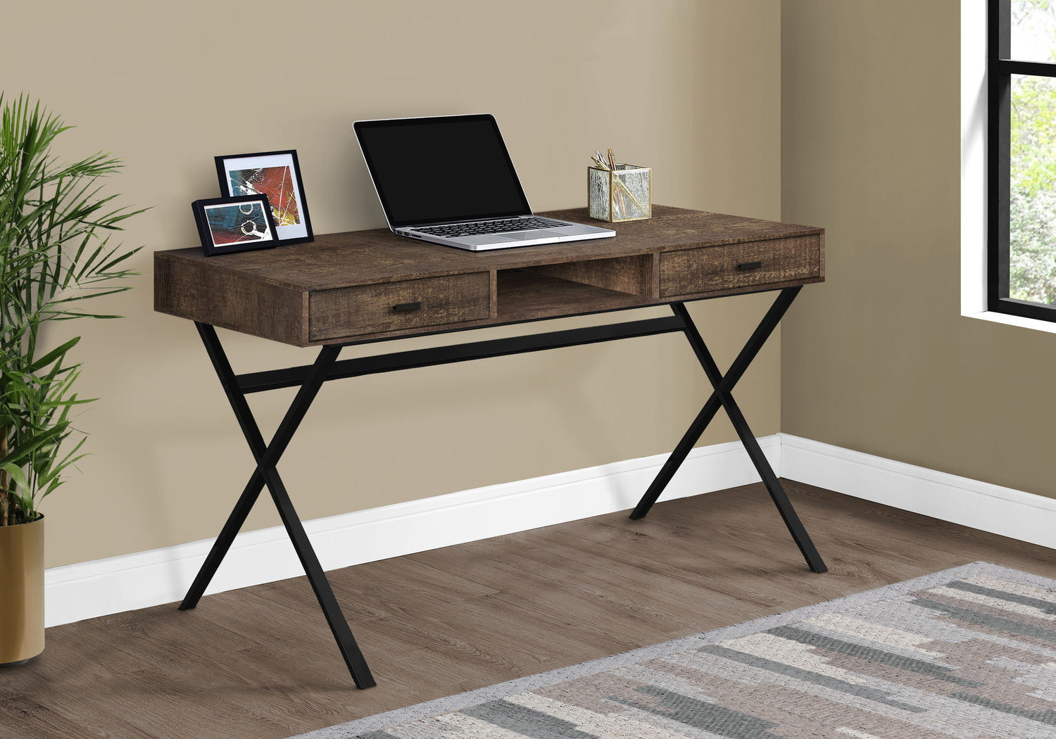 Computer Desk For Home Office, Laptop, Storage Drawers, Glossy Contemporary &amp; Modern