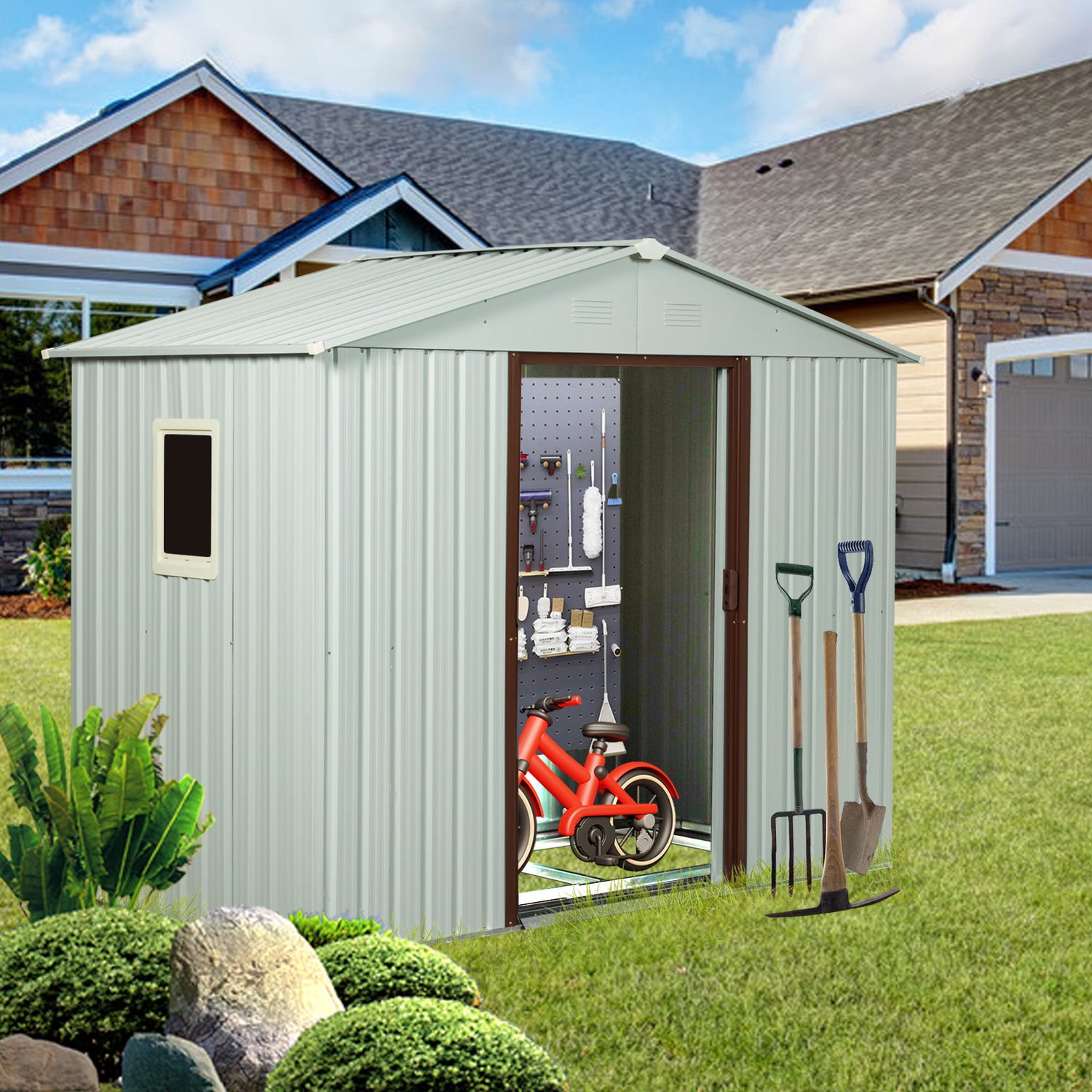 88.98&quot; Outdoor Metal Storage Shed With Window