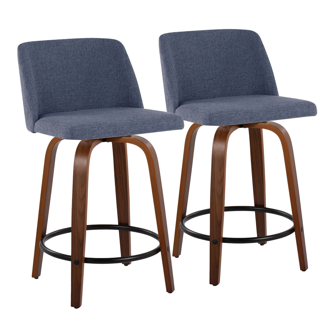 Toriano - Mid Century Modern, Fixed Height Counter Stool &amp; Swivel And Round Footrest (Set of 2)