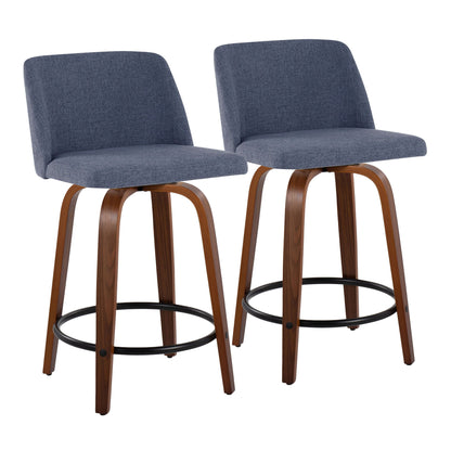 Toriano - Mid Century Modern, Fixed Height Counter Stool &amp; Swivel And Round Footrest (Set of 2)