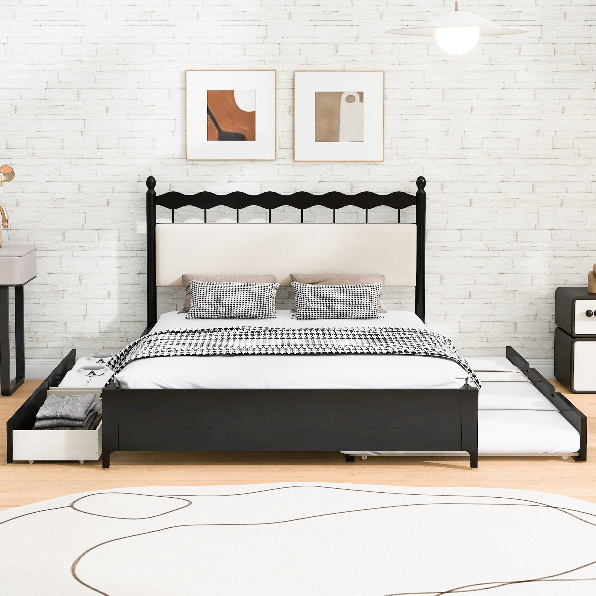 Storage Platform Bed With 2 Big Drawers &amp; Trundle