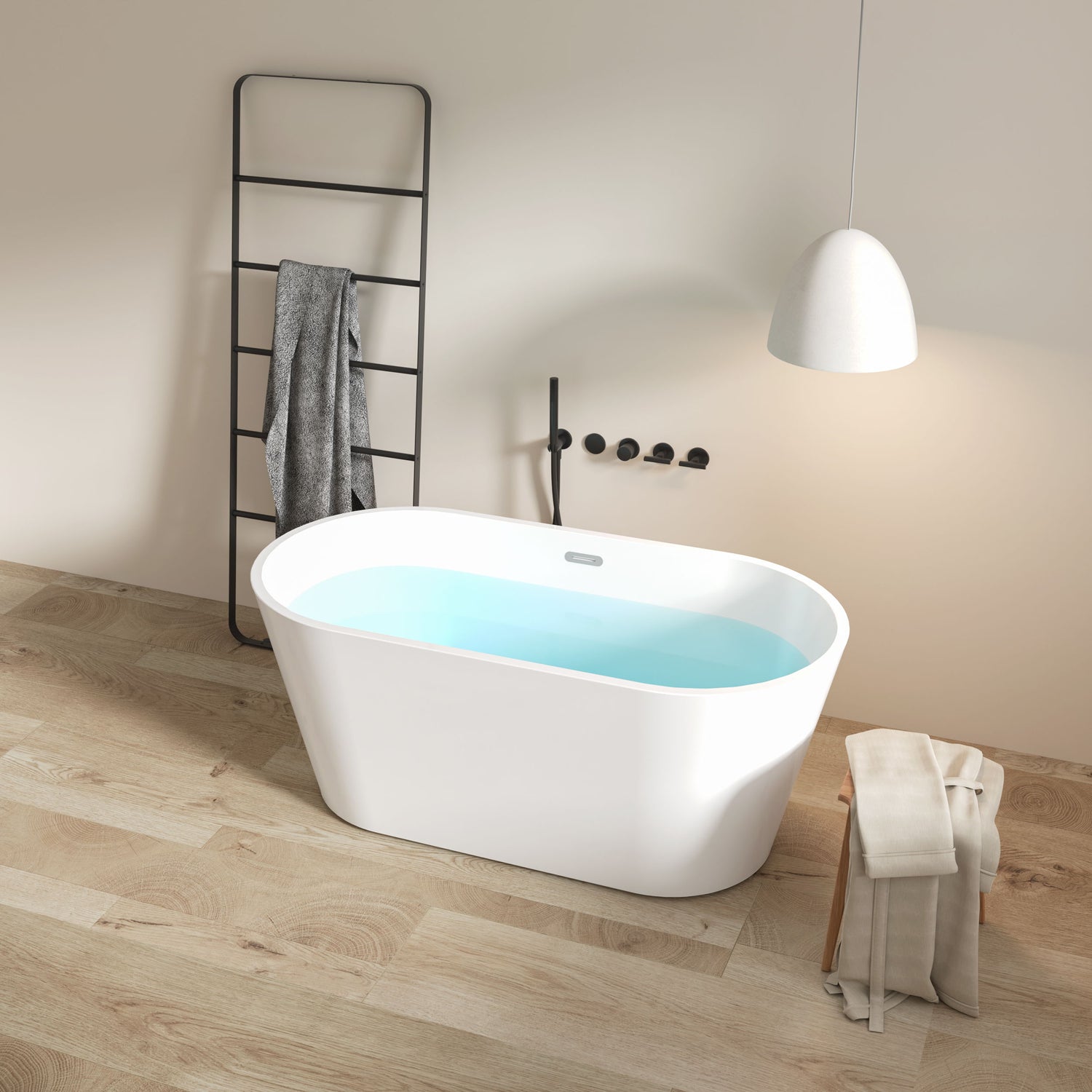 Freestanding Bathtub, Modern &amp; Contemporary Design Soaking Tub With Toe-Tap Drain In Chrome And Classic Slotted Overflow