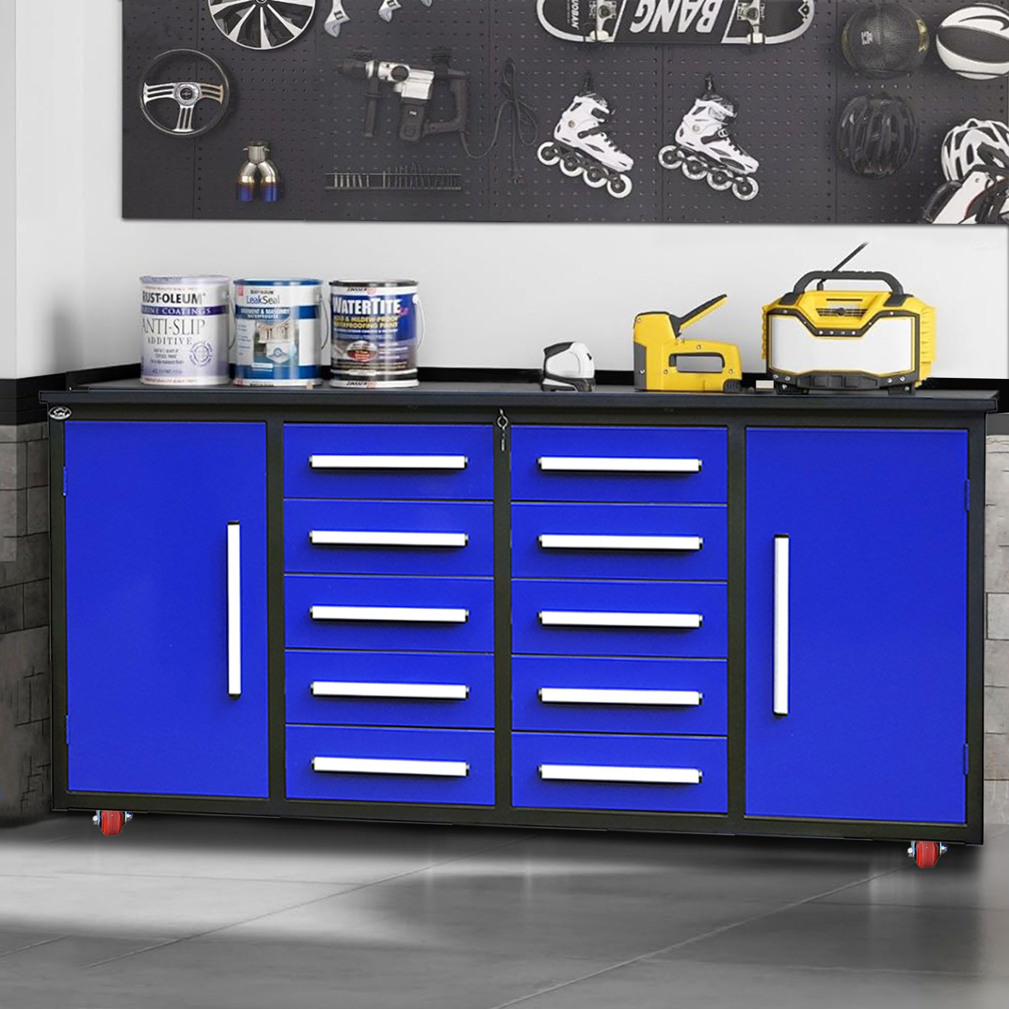 Storage Cabinets With Workbench (10 Drawers &amp; 2 Cabinets)