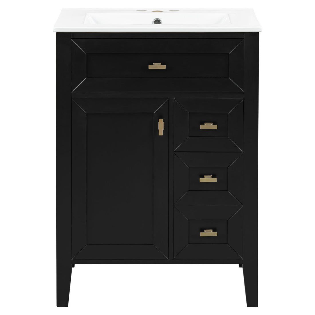 Bathroom Vanity With Sink, 3 Drawers &amp; Cabinet With 2 Tier Door Storage Rack, Soft Close Doors &amp; Drawers