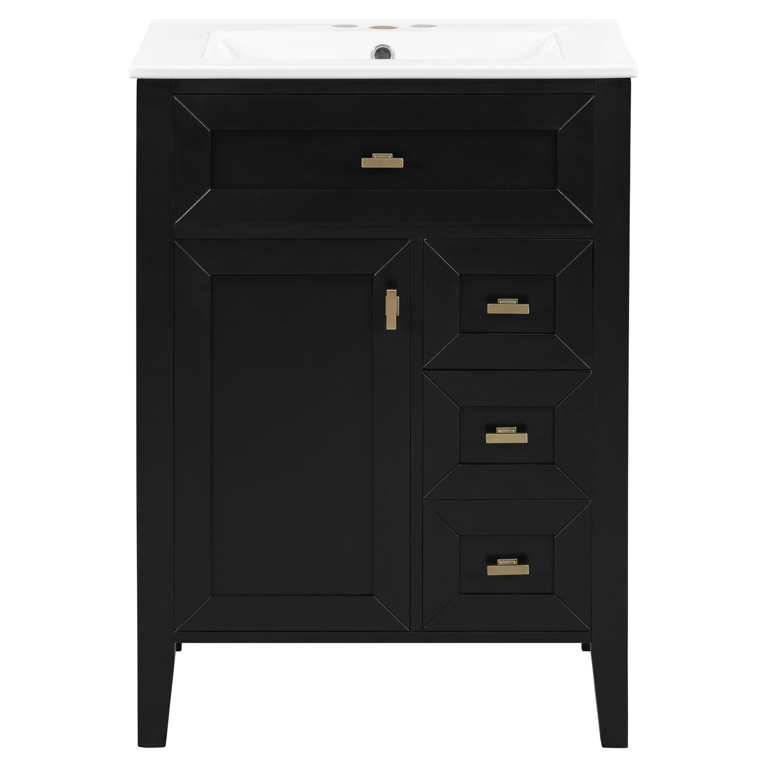 Bathroom Vanity With Sink, 3 Drawers &amp; Cabinet With 2 Tier Door Storage Rack, Soft Close Doors &amp; Drawers