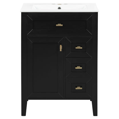 Bathroom Vanity With Sink, 3 Drawers &amp; Cabinet With 2 Tier Door Storage Rack, Soft Close Doors &amp; Drawers