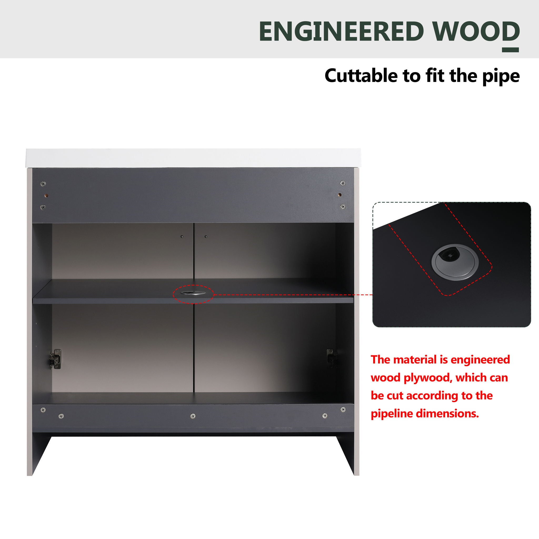 Contemporary Freestanding Bathroom Vanity With Resin Sink &amp; Soft-Close Cabinet Doors
