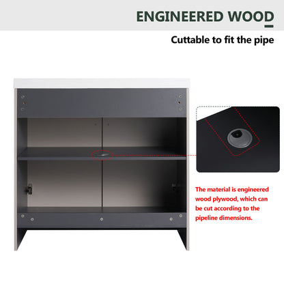 Contemporary Freestanding Bathroom Vanity With Resin Sink &amp; Soft-Close Cabinet Doors