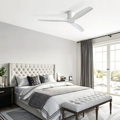 52" Ceiling Fan, No Light Flush Mount Low Profile 3 Blades With Remote Control