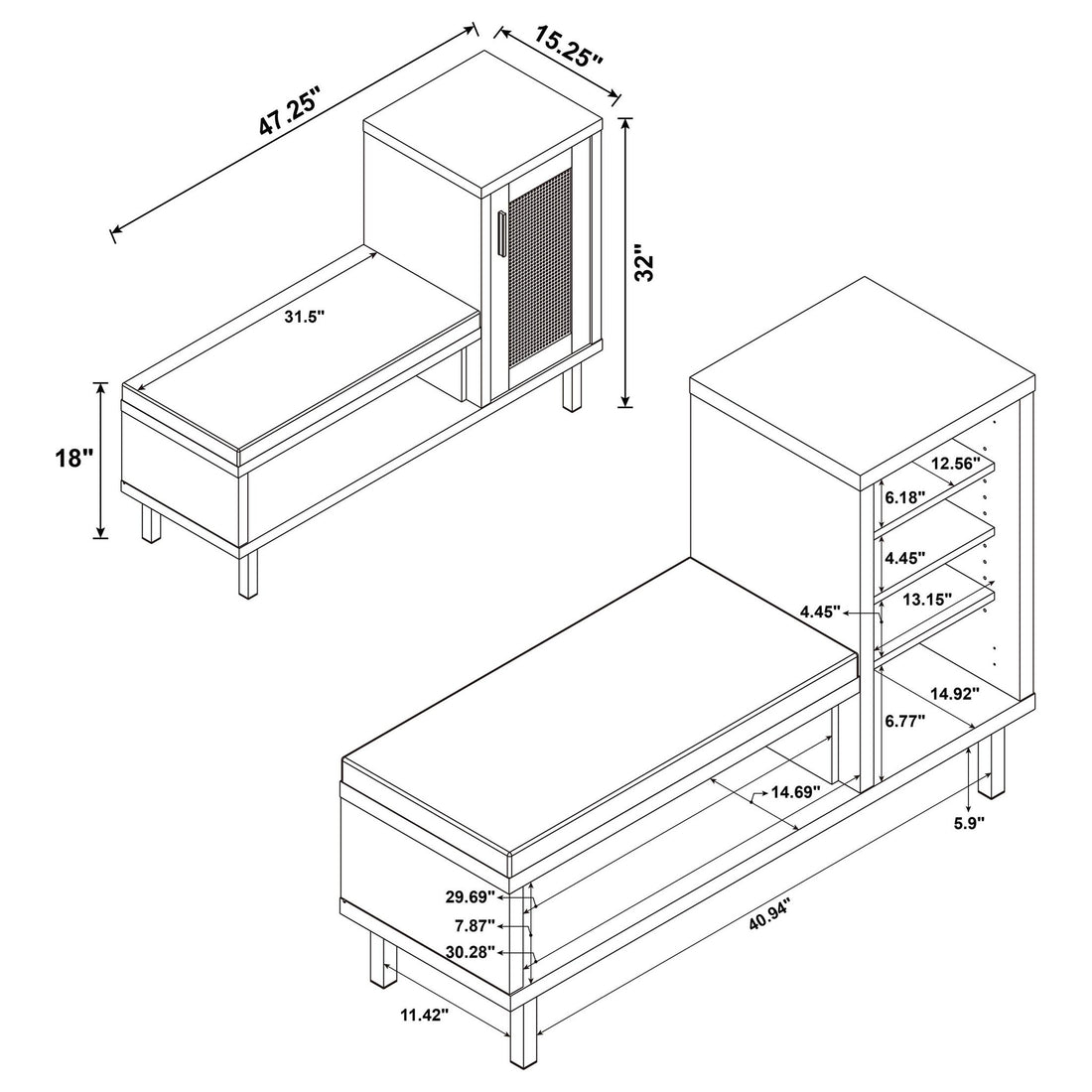 Stagg - 1 Door Entryway Shoe Storage Bench With Cushion, 4 Tier Hidden Storage - Natural