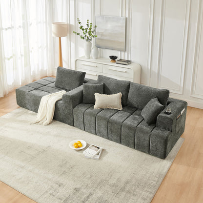 L - Shaped Sectional Sofa With Cup Holders &amp; Side Pockets