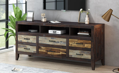 Retro Distressed Wooden TV Stand For TVs Up To 65&quot;, Entertainment Center Media Console With 6 Drawers And 3 Shelves For Living Room