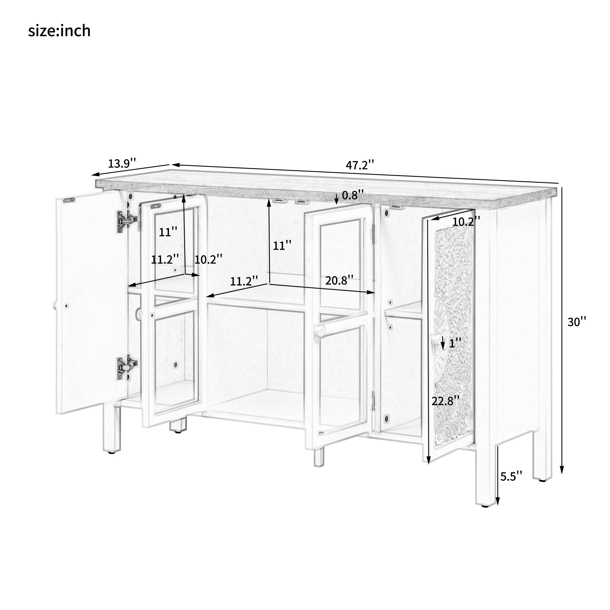 Retro TV Stand For TVs Up To 43", Entertainment Center Media Console Cabinet With 3 Spacious Cabinets, Glass Cabinet Doors And Anti-Tip Device For Living Room - White