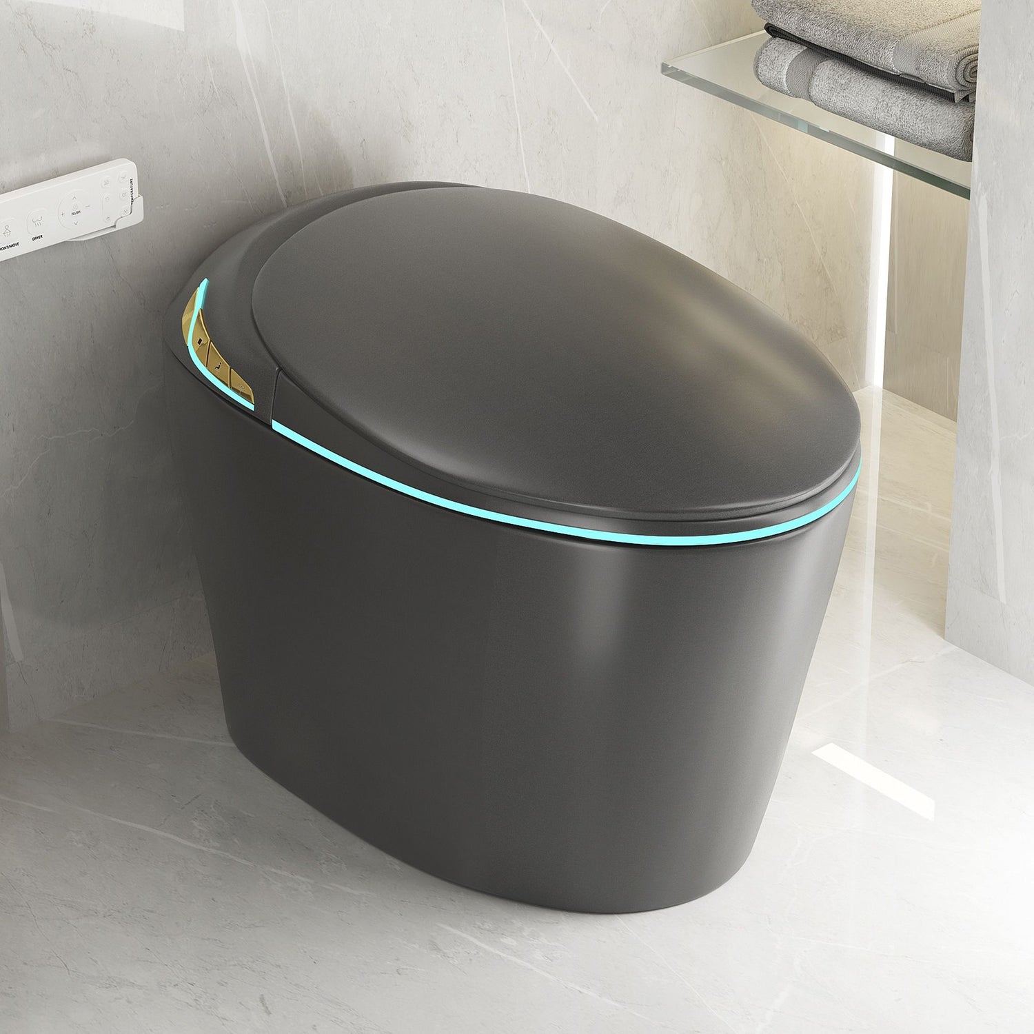 Unique Smart Toile With Built In Bidet, Auto Open / Close Seat, Foot Sensor, LED Display, Night Light, Warm Water &amp; Dryer Ceramic