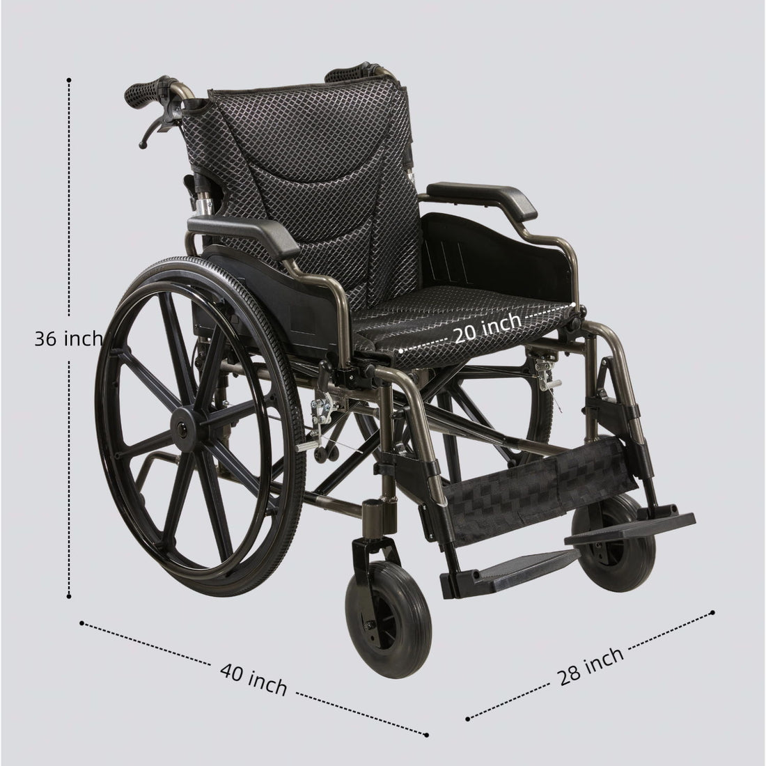 Manual Wheelchair With Double X Force Support Double Brakes 24" Non InflatableTires Lightweight Foldable Transport Wheelchair For All Terrains 350Lbs Capacity Color - Black / Gray