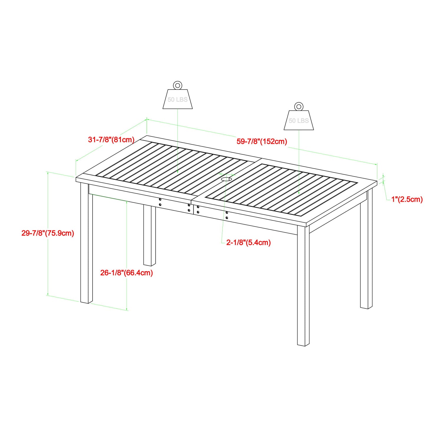 Contemporary Slat Top Acacia Wood Outdoor Dining Table