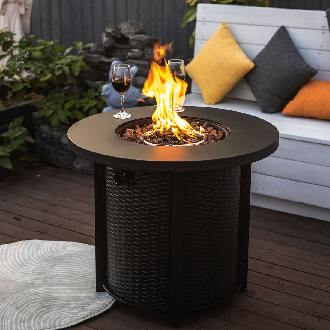 30&quot; Propane Round Fire Table 40000Btu Propane Fire Pit Table - Black