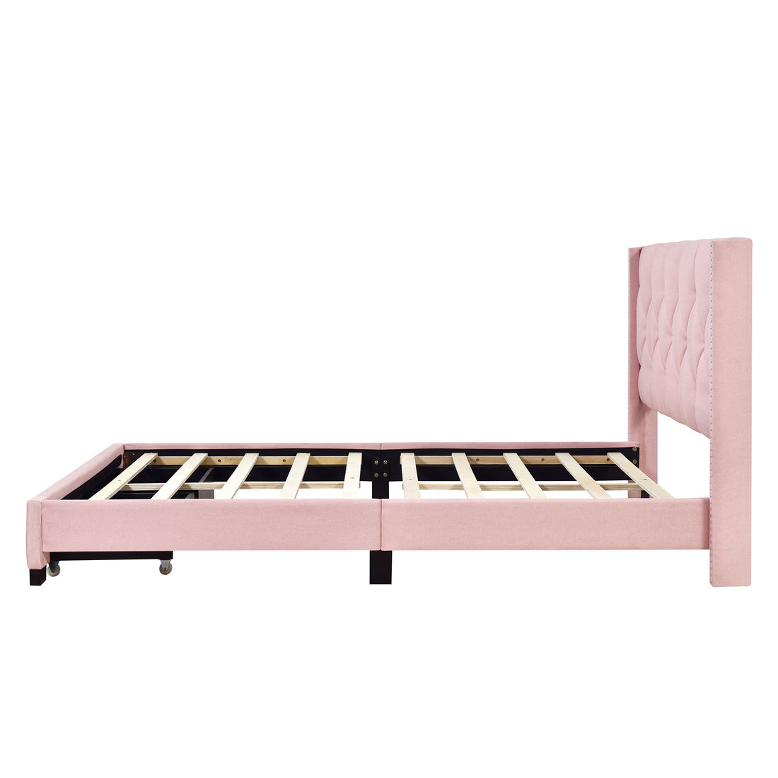 Queen Size Storage Bed Linen Upholstered Platform Bed &amp; Two Drawers - Pink