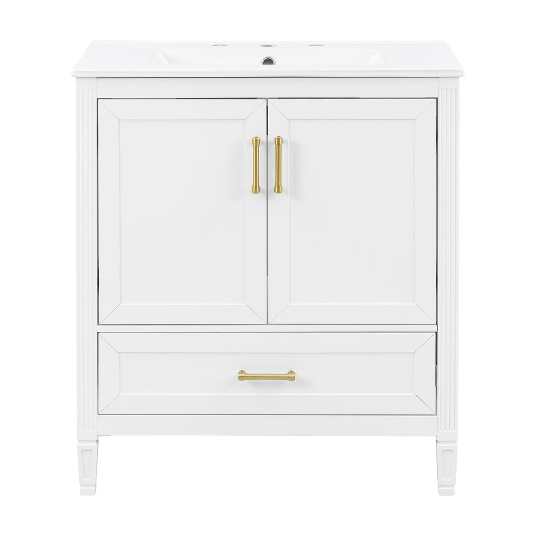 Elegant Fluted Bathroom Vanity With Sink, Soft Close Doors &amp; Drawer