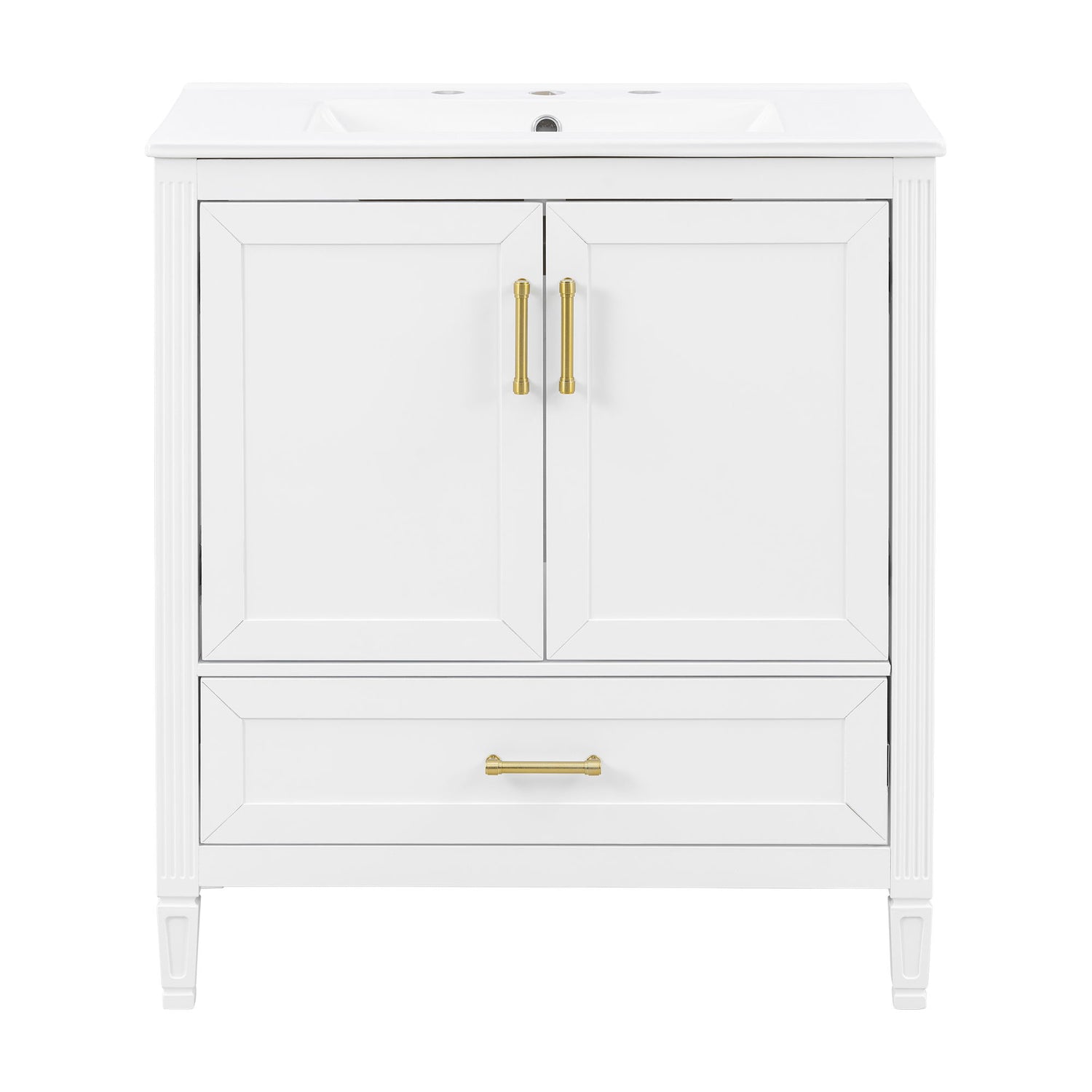 Elegant Fluted Bathroom Vanity With Sink, Soft Close Doors &amp; Drawer