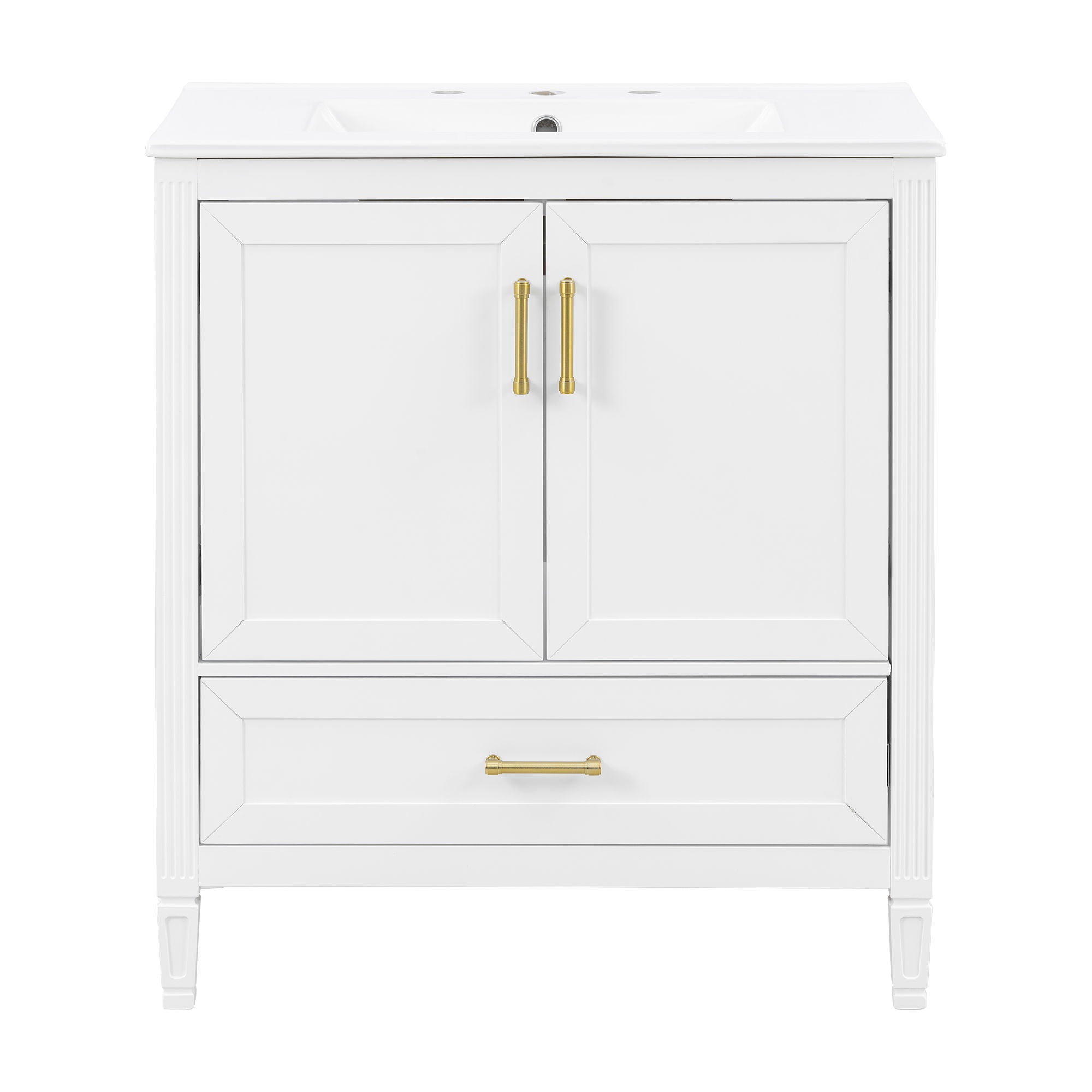 Elegant Fluted Bathroom Vanity With Sink, Soft Close Doors &amp; Drawer