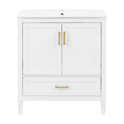 Elegant Fluted Bathroom Vanity With Sink, Soft Close Doors &amp; Drawer