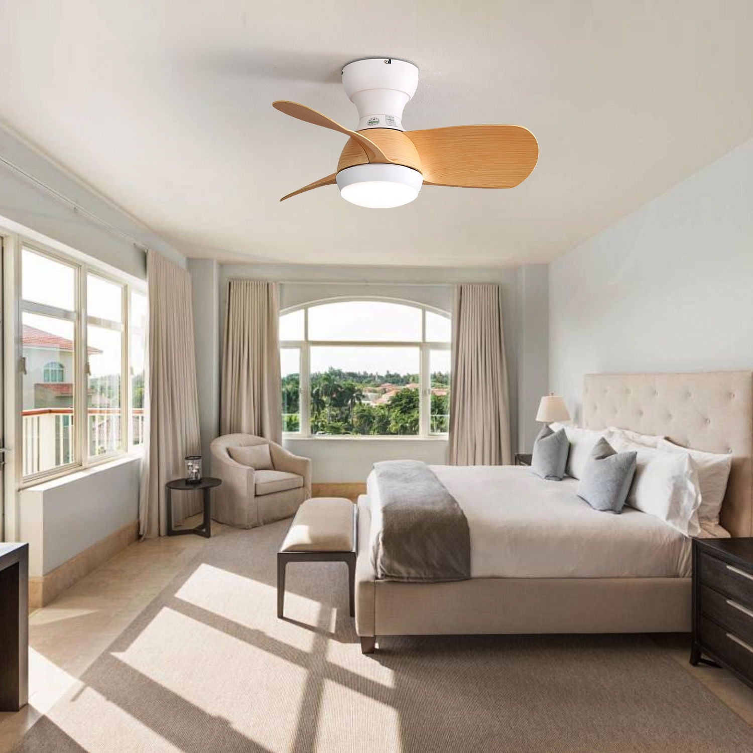 23&quot; Bedroom Ceiling Fan With 3 Color Dimmable 3 ABS Blades Remote Control Dc Motor Black With 18W Led Light