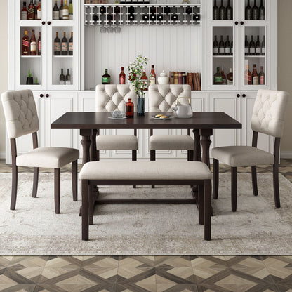 6 Piece Dining Table And Chair Set With Special-Shaped Legs And Foam-Covered Seat Backs&amp;Cushions For Dining Room