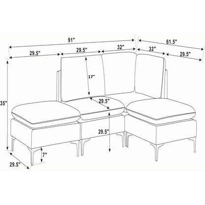 Upholstered Modular Sectional With Tall Legs, Medium Firm Seat