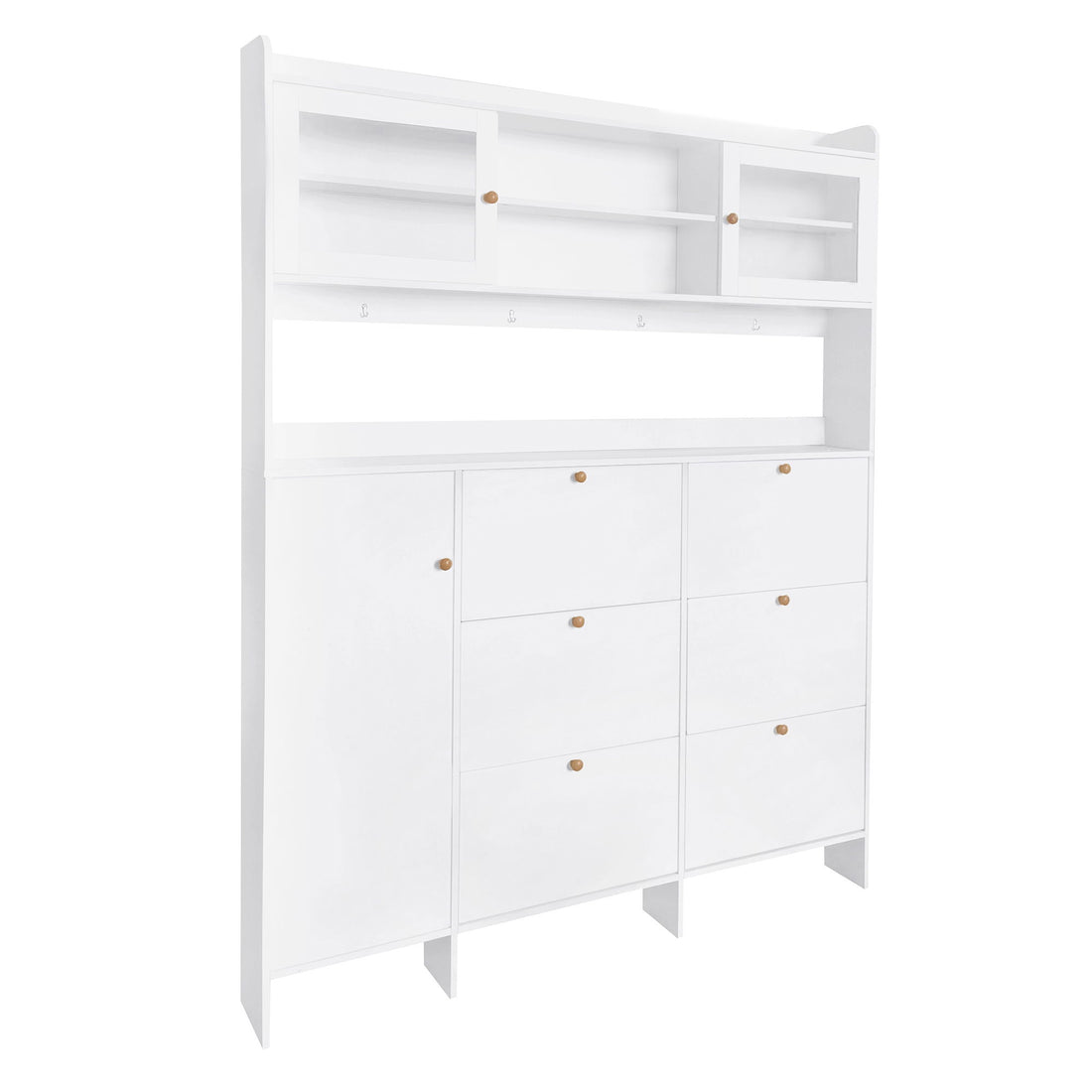 On Trend Multifunctional Tipping Bucket Shoe Cabinet With Storage Shelf &amp; 6 Flip Drawers