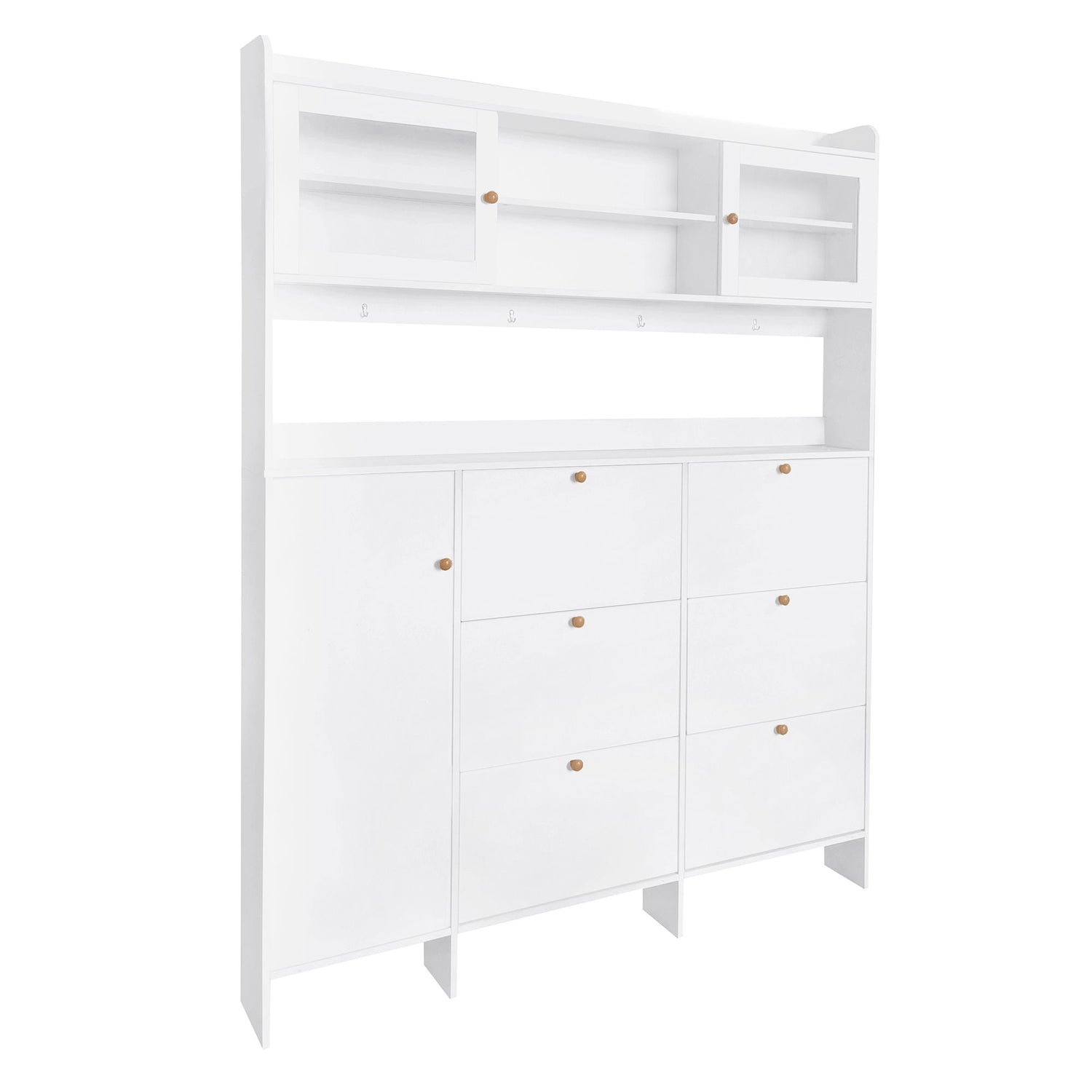 On Trend Multifunctional Tipping Bucket Shoe Cabinet With Storage Shelf &amp; 6 Flip Drawers