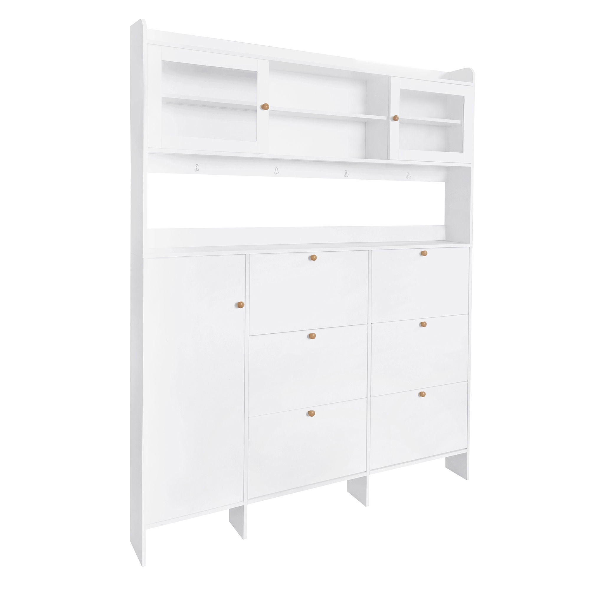 On Trend Multifunctional Tipping Bucket Shoe Cabinet With Storage Shelf &amp; 6 Flip Drawers